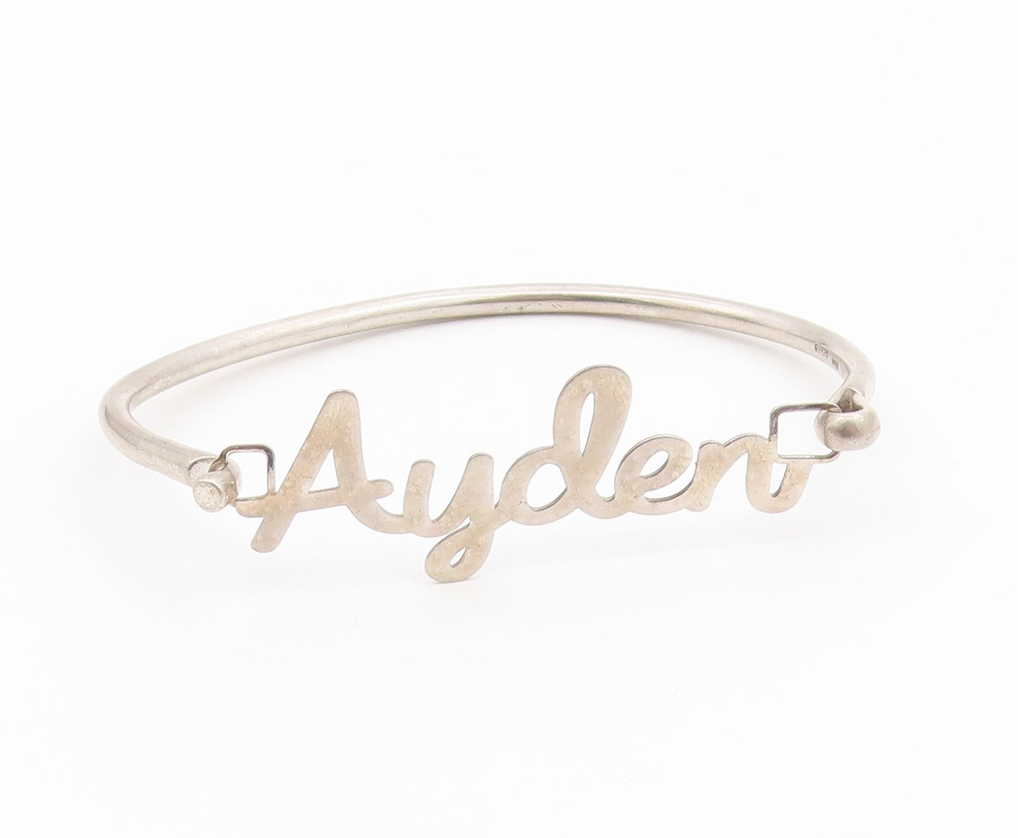 925 Sterling Silver  Shiny Smooth Ayden Name Hook Bangle Bracelet  BT6549