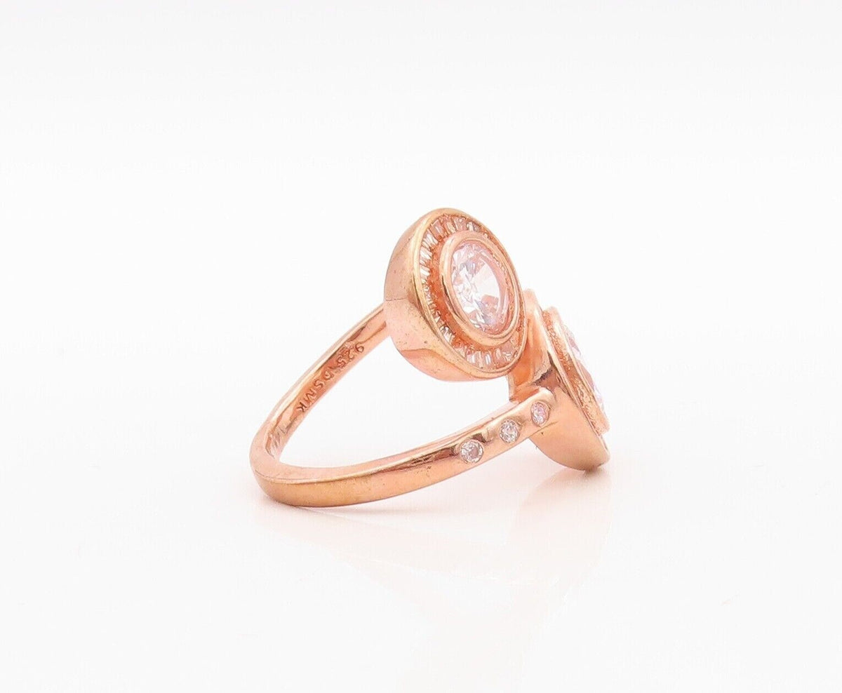 925 Sterling Silver Vintage Ring Rose Gold Plated Topaz Bypass  Sz 7  RG30073