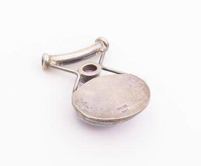 925 Sterling Silver Vintage Pendant SAJEN Oval Charoite & Amethyst Charm PT26426