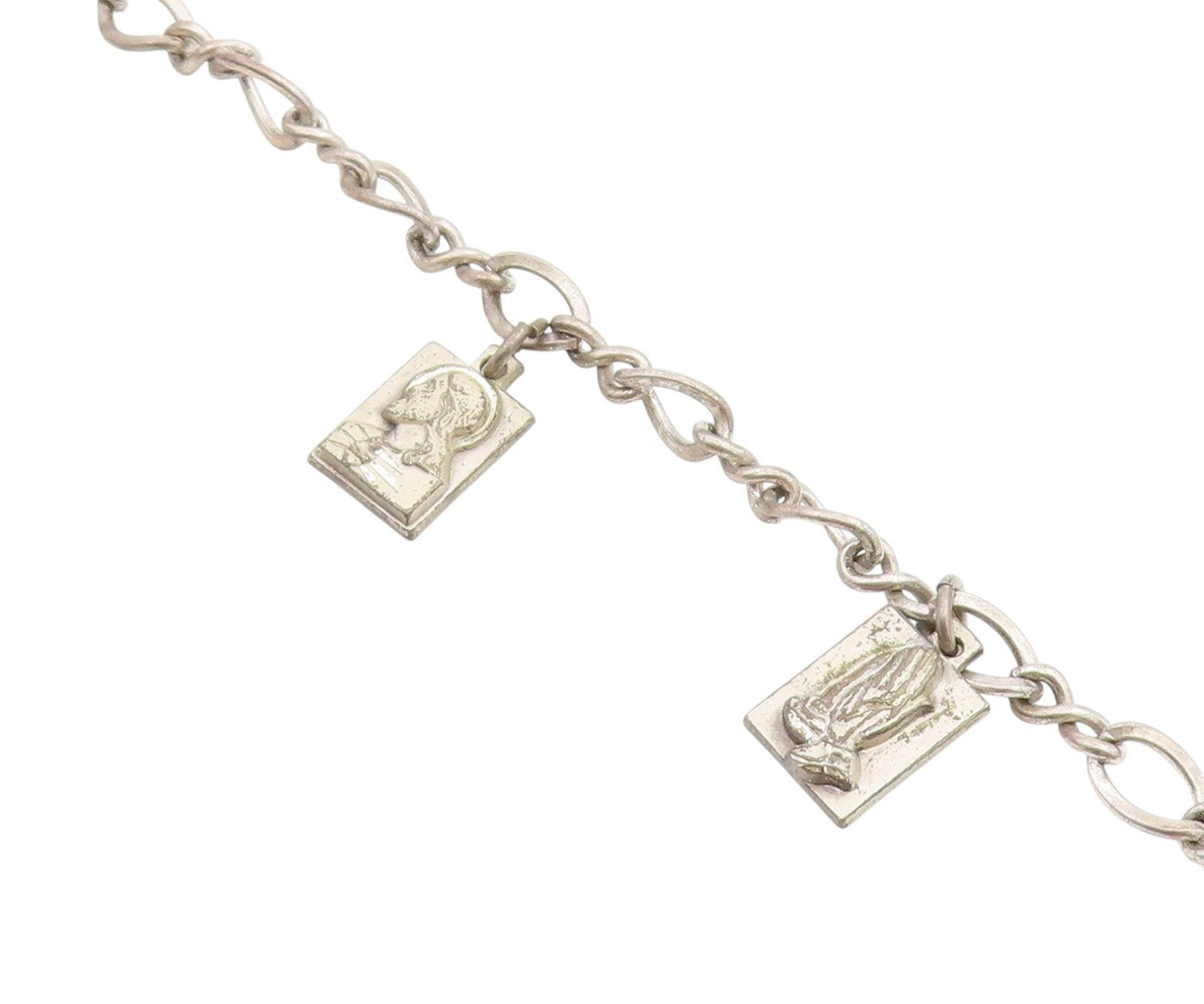 925 Sterling Silver Vintage Bracelet Carved Religious Dangling Charms  BT11501