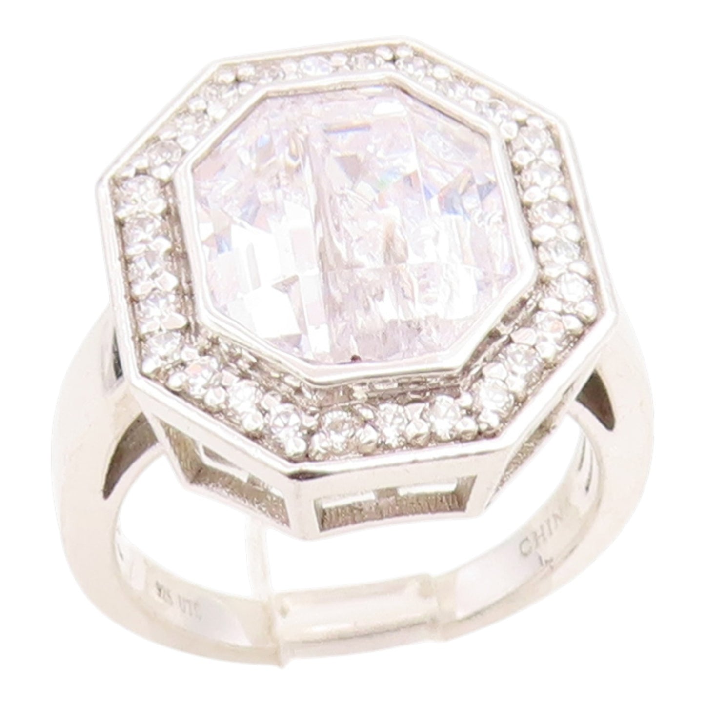 925 Sterling Silver Vintage Ring CZ Halo Geometric Octagon Band  Sz 7  RG35769