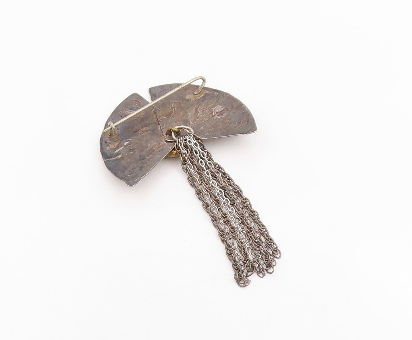 925 Sterling Silver Vintage Brooch Cosmic Fan Stars With Dangling Chain  BP12048