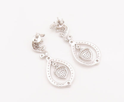 925 Sterling Silver Vintage Earrings Carved Dangling CZ Squirrel Nut  EG13018