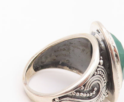 925 Sterling Silver Vintage Ring Oval Gemstone Beaded Design  Sz 9.5  RG30148