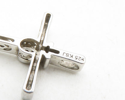 925 Sterling Silver  Petite Genuine Diamond Religious Cross Pendant  PT7924