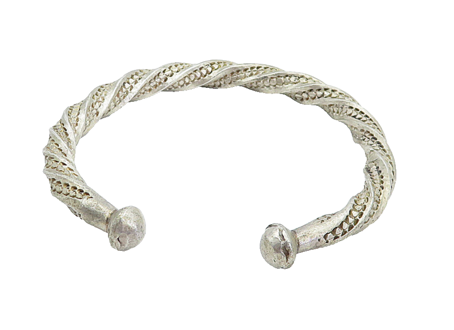 925 Sterling Silver  Vintage Antique Twist Dome Ends Cuff Bracelet  BT1748