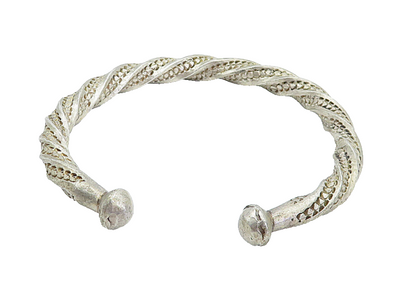 925 Sterling Silver  Vintage Antique Twist Dome Ends Cuff Bracelet  BT1748