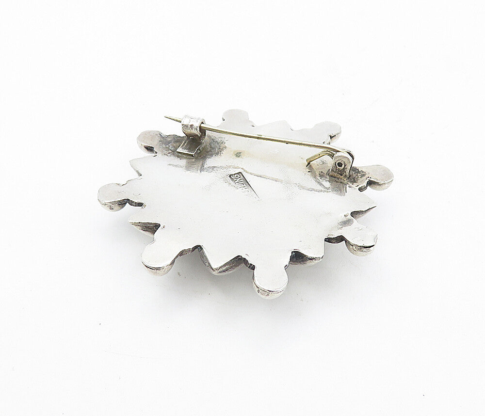 925 Sterling Silver  Vintage Shiny Oxidized Flower Design Brooch Pin  BP3000