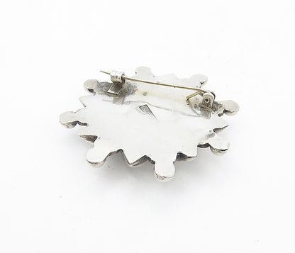 925 Sterling Silver  Vintage Shiny Oxidized Flower Design Brooch Pin  BP3000