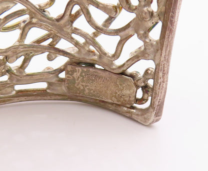 925 Sterling Silver Vintage Bracelet Brutalist Design Cutout Broad Cuff  BT11353