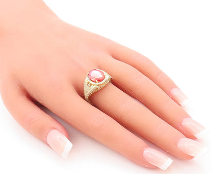 925 Sterling Silver Vintage Ring Gold Plated Oval Red & White CZ  Sz 7  RG29769