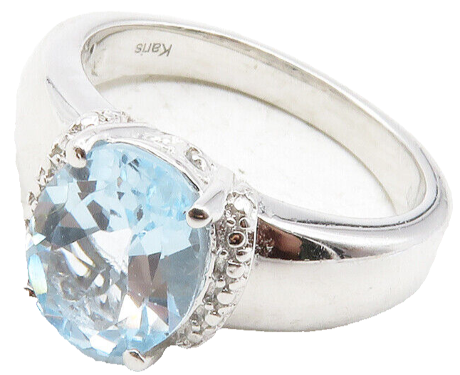925 Sterling Silver  Prong Set Blue Topaz Shiny Smooth Band Ring Sz 7  RG12458