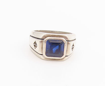 925 Sterling Silver Vintage Ring Blue Lab Sapphire & CZ Band  Sz 11.5  RG34478