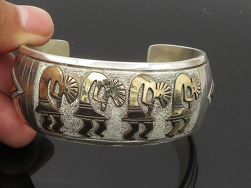 MARK YAZZIE NAVAJO 925 Silver & 12K GOLD  Vintage Kokopelli  Bracelet  BT8215