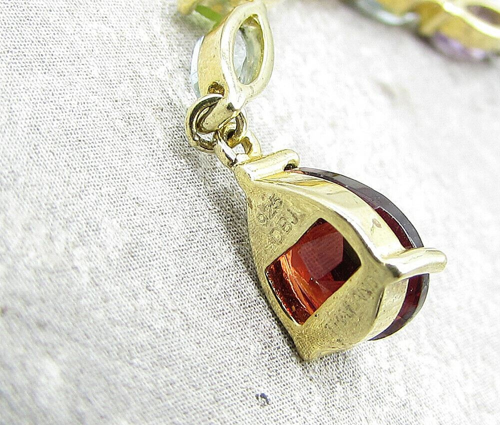 Gold Over 925 Silver Multi Colored Gemstones Lariat Chain Necklace PT1296