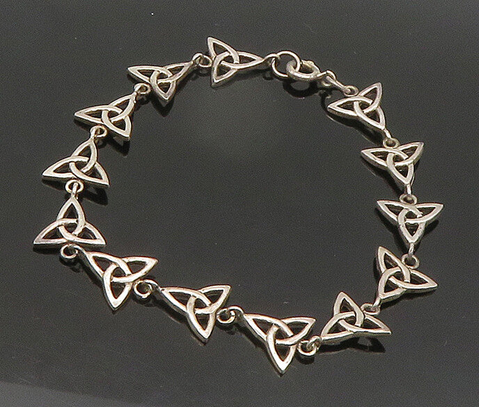 PETER STONE 925 Sterling Silver  Vintage Celtic Knot Chain Bracelet  BT8636