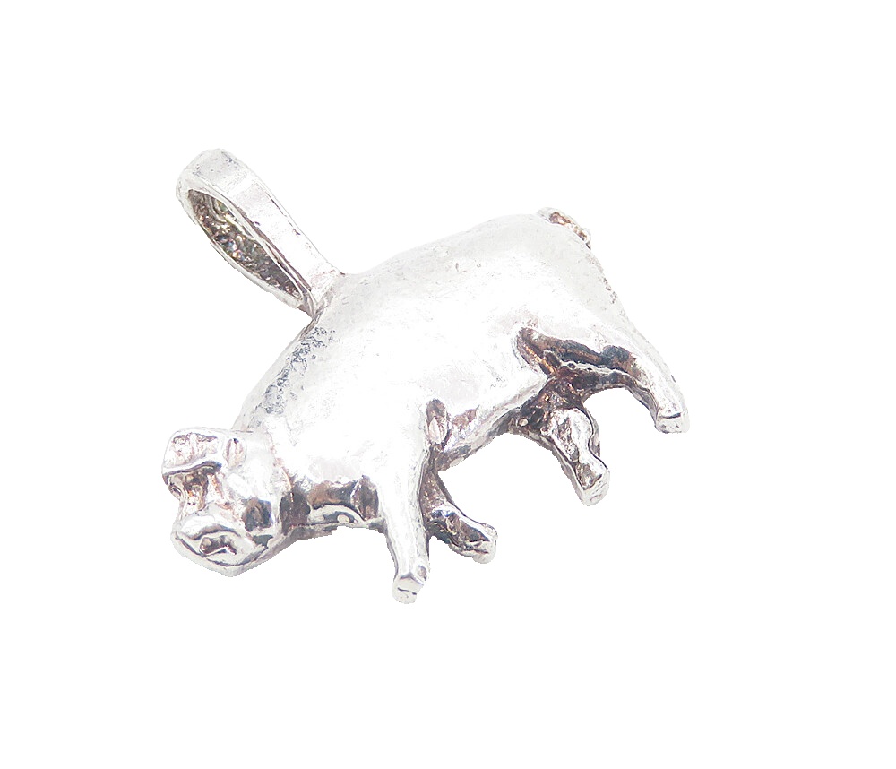 925 Sterling Silver  Vintage Shiny Petite Pig Farm Animal Pendant  PT6192