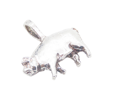 925 Sterling Silver  Vintage Shiny Petite Pig Farm Animal Pendant  PT6192