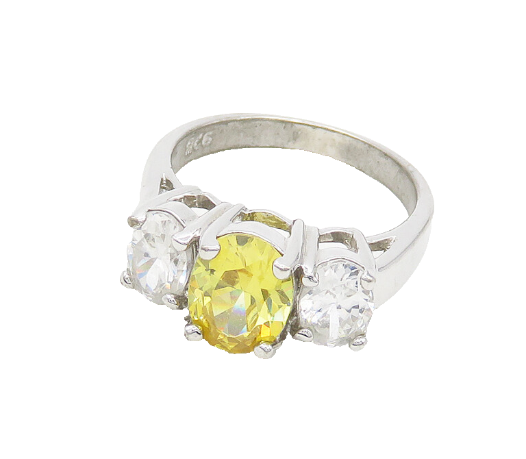 925 Silver  Vintage Yellow & White Cubic Zirconia Band Ring Sz 7  RG19684