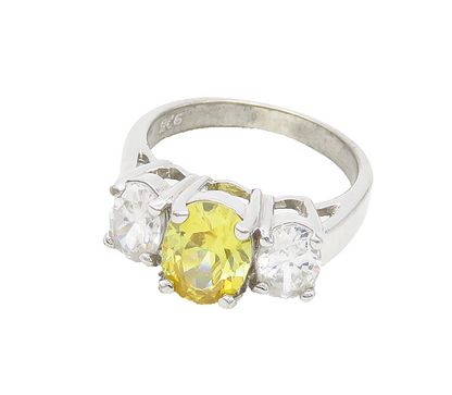 925 Silver  Vintage Yellow & White Cubic Zirconia Band Ring Sz 7  RG19684