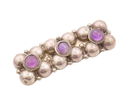 925 Sterling Silver Vintage Brooch MEXICO Cabochon Amethyst Flower Band  BP11537