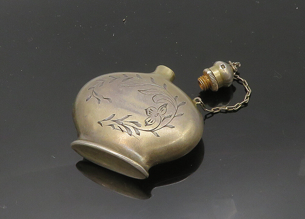 RUSSIA 925 Silver  Vintage Antique Floral Vine Etched Bottle (OPENS)  TR2889