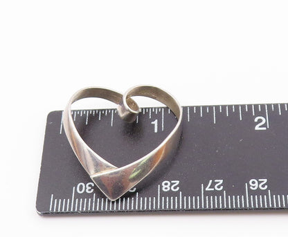 925 Sterling Silver  Vintage Open Love Heart Ribbon Smooth Pendant  PT18966