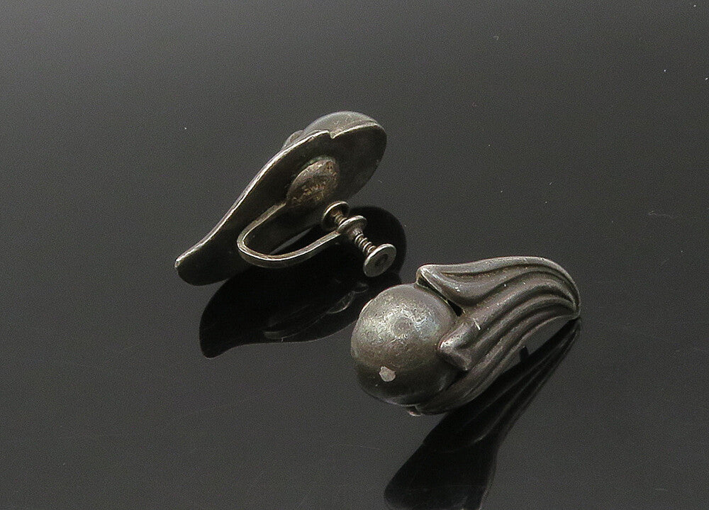MEXICO 925 Silver  Vintage Oxidized Floral Non Pierce Dangle Earrings  EG10863