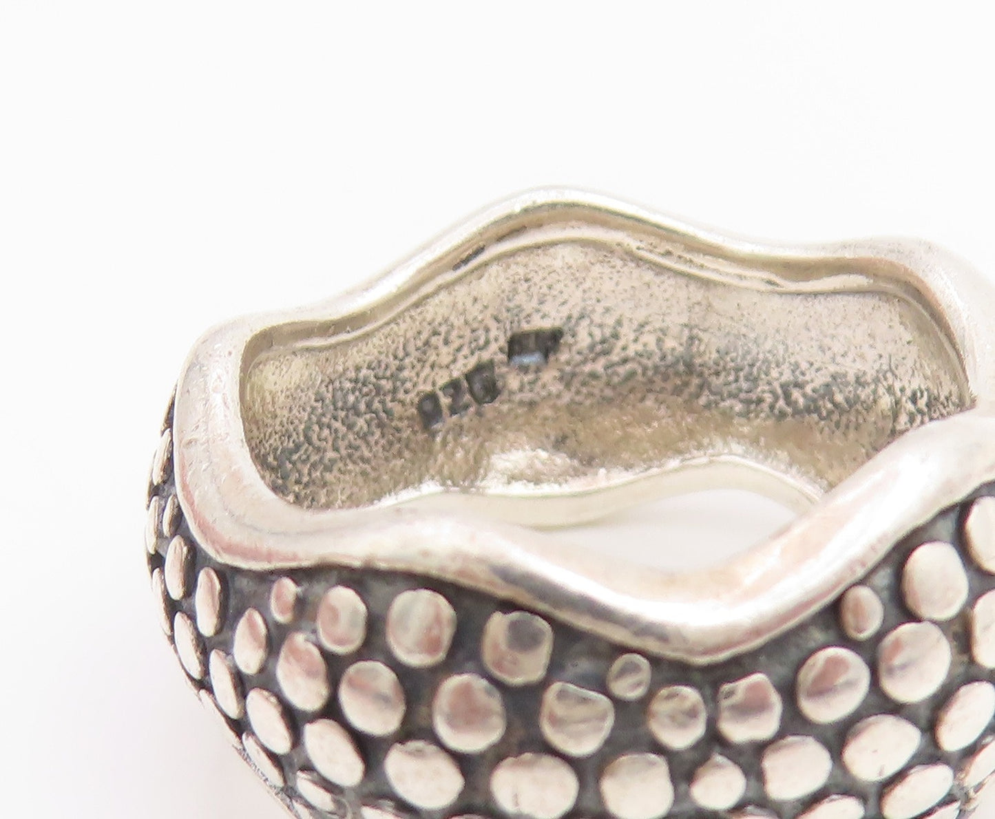 925 Sterling Silver Vintage Ring Modernist Dotted Wavy Wide Band  Sz 7  RG33896