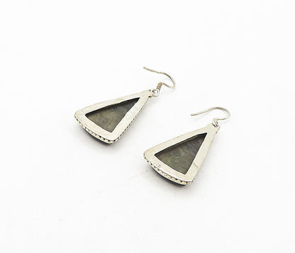 925 Sterling Silver  Vintage Black Jasper Triangle Dangle Earrings  EG3910