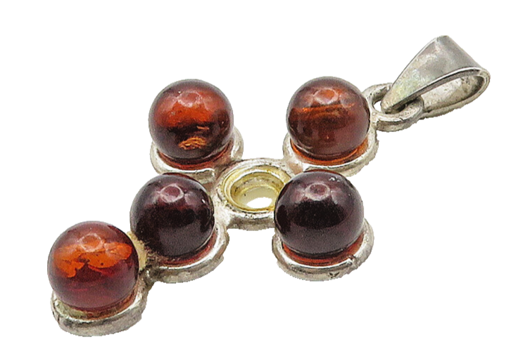 925 Sterling Silver  Vintage Cabochon Amber Religious Cross Pendant  PT13397