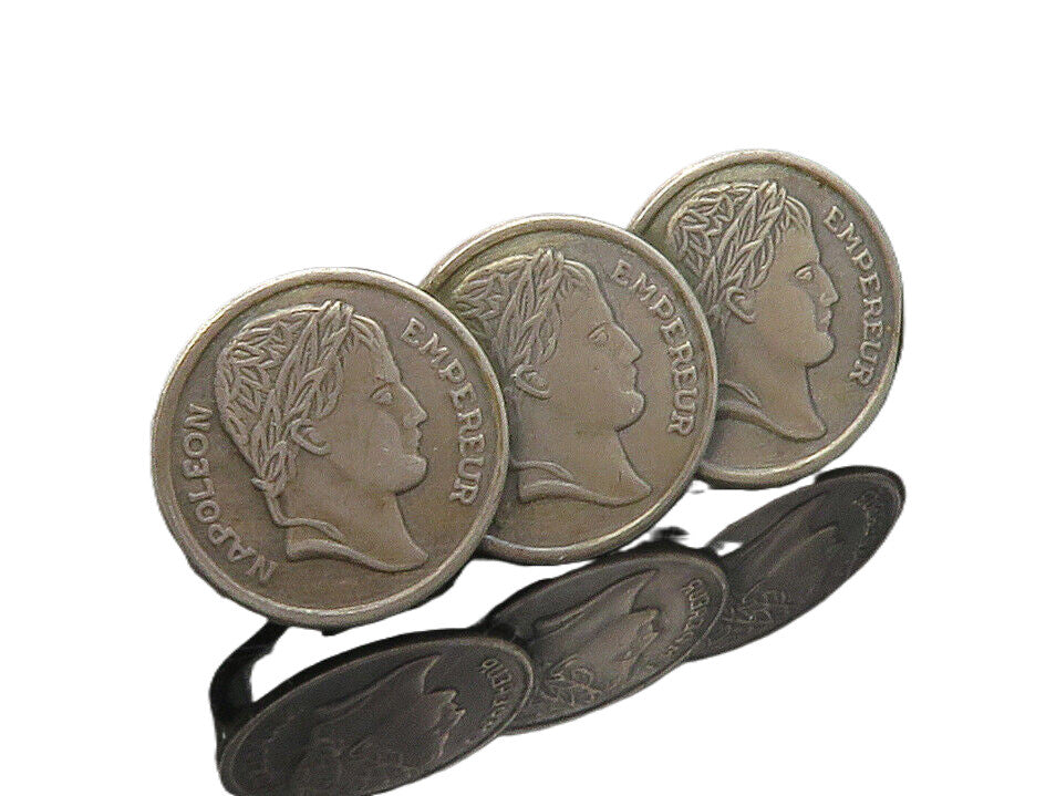 925 Sterling Silver  Vintage Antique Triple Napoleon Coin Tie Clip  TR2065