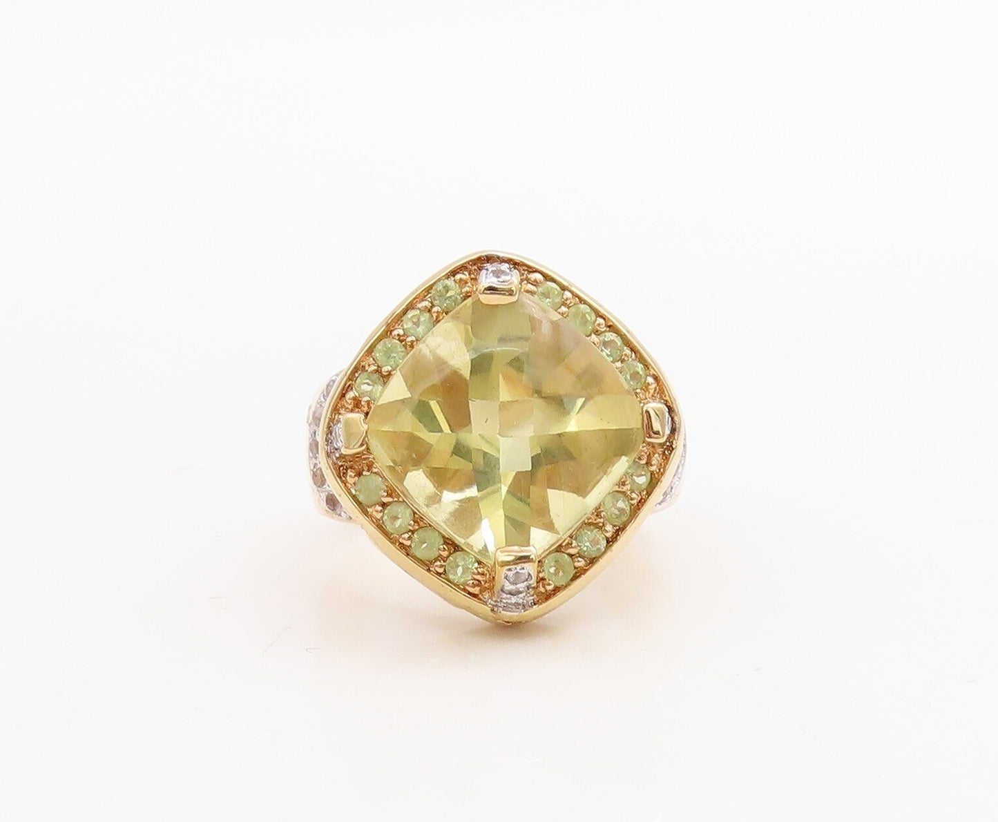 925 Sterling Silver Vintage Ring Gold Plated Peridot & Topaz  Sz 7  RG30963