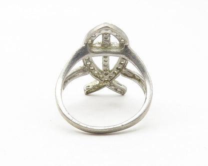 925 Sterling Silver  Vintage Topaz Open Fish Motif Band Ring Sz 9  RG11301