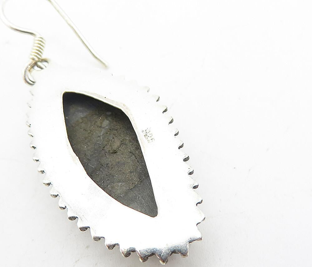 925 Sterling Silver  Vintage Black Jasper Bordered Dangle Earrings  EG3723