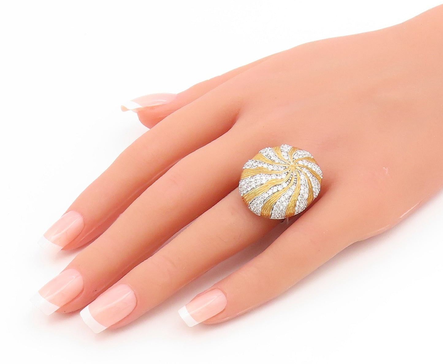 925 Sterling Silver Vintage Ring CZ Two Tone Sunburst Dome Band  Sz 8.5  RG35249
