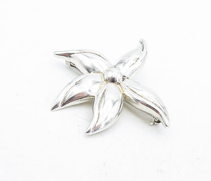 925 Sterling Silver  Vintage Shiny Polished Flower Motif Brooch Pin  BP1859