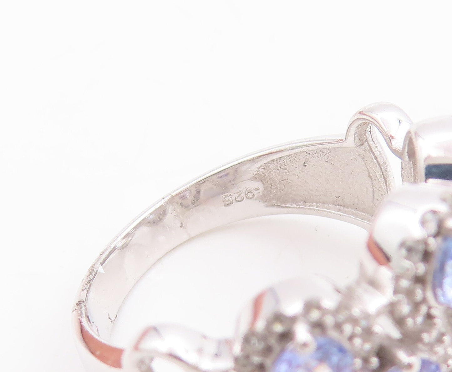 925 Sterling Silver Vintage Ring Round Tanzanite & Topaz Band  Sz 7  RG29159