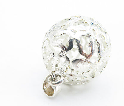 925 Sterling Silver  Vintage Shiny Cutout Design Sphere Drop Pendant  PT4766