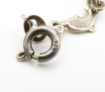 925 Sterling Silver  Vintage Dark Tone Dolphin Motif Chain Bracelet  BT6048