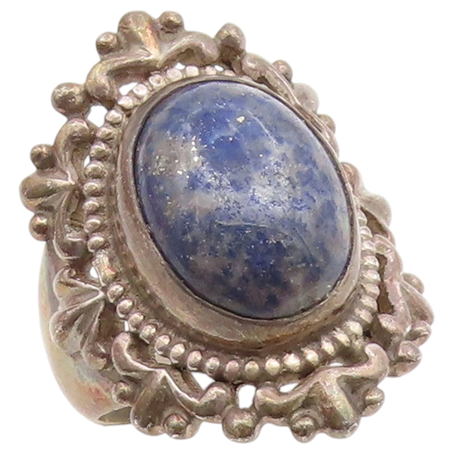 925 Sterling Silver Vintage Ring Cabochon Lapis Lazuli Flower  Sz 8  RG36886
