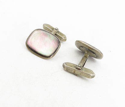 925 Sterling Silver  Vintage Abalone Shell Rounded Square Cuff Links  TR1459