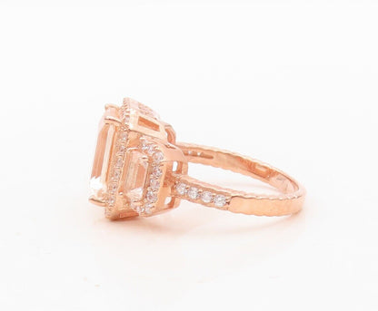 925 Sterling Silver Vintage Ring Rose Gold Plated Morganite & Topaz Sz 7 RG30382