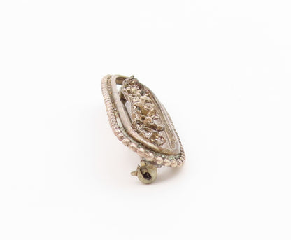BEAU 925 Sterling Silver  Vintage Shiny Row Of Flowers Brooch Pin  BP8499