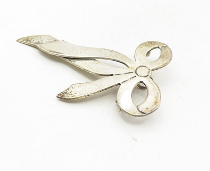 925 Sterling Silver  Vintage Shiny Smooth Bow Tied Ribbon Brooch Pin  BP3518