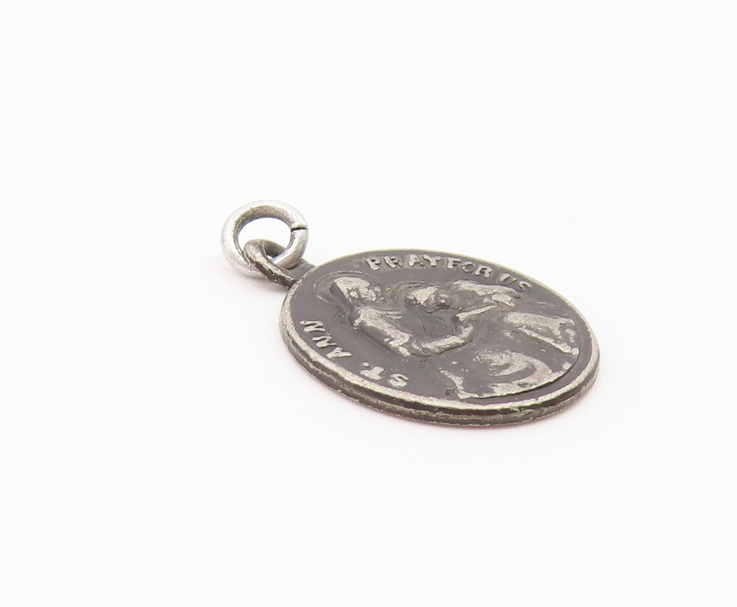 925 Sterling Silver  Vintage Antique Oxidized St. Ann Prayer Pendant  PT19170
