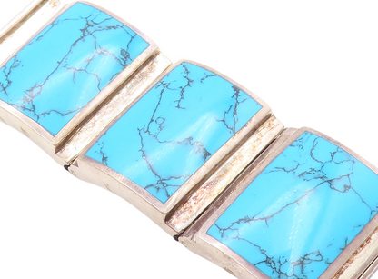 925 Sterling Silver  Vintage Turquoise Square Hinge Chain Bracelet  BT2240