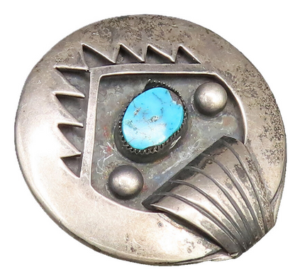 JH NAVAJO 925 Silver  Vintage Carved Paw Motif Turquoise Brooch Pin  BP9818