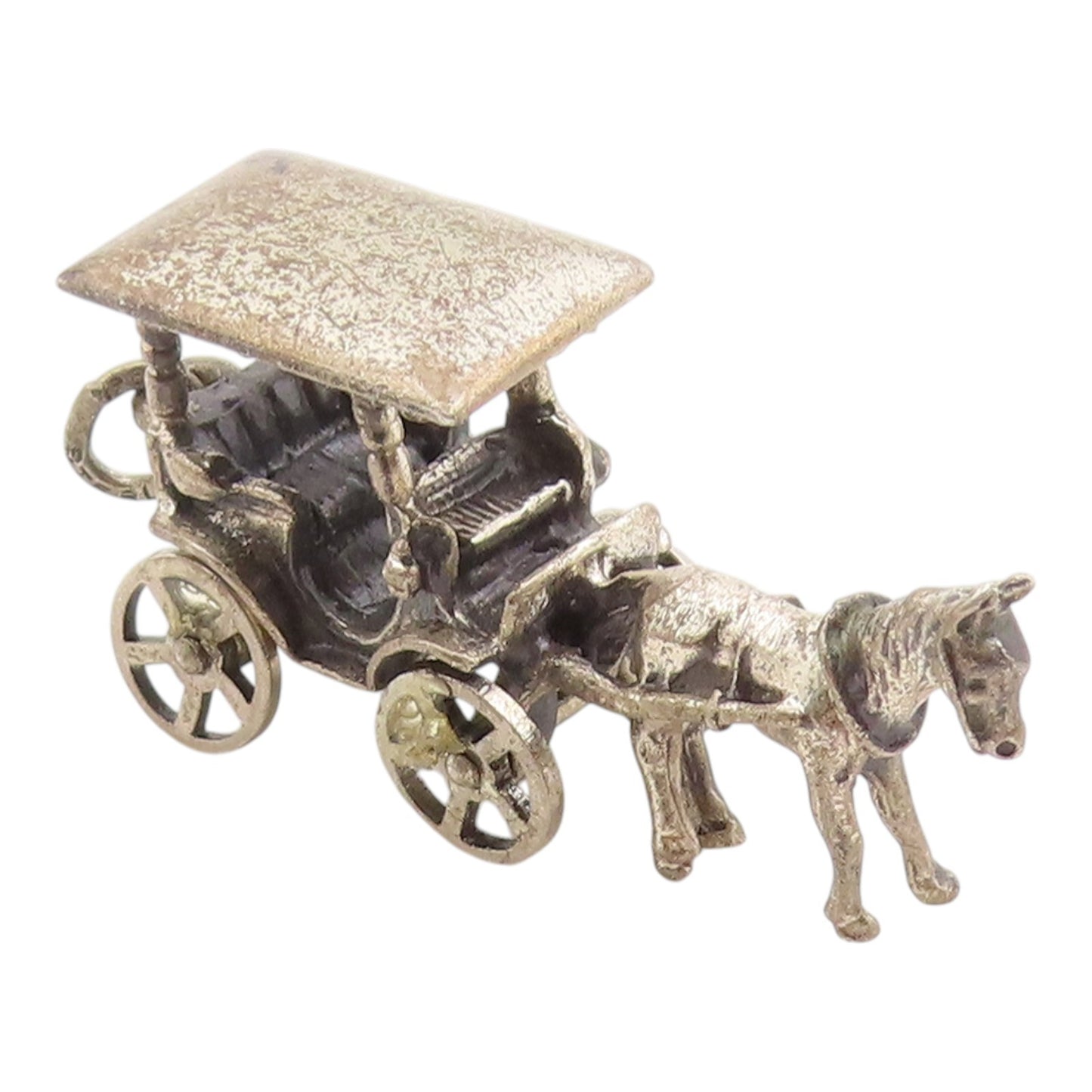 925 Sterling Silver Vintage Pendant BEAU Horse & Carriage Charm Moves  PT26278