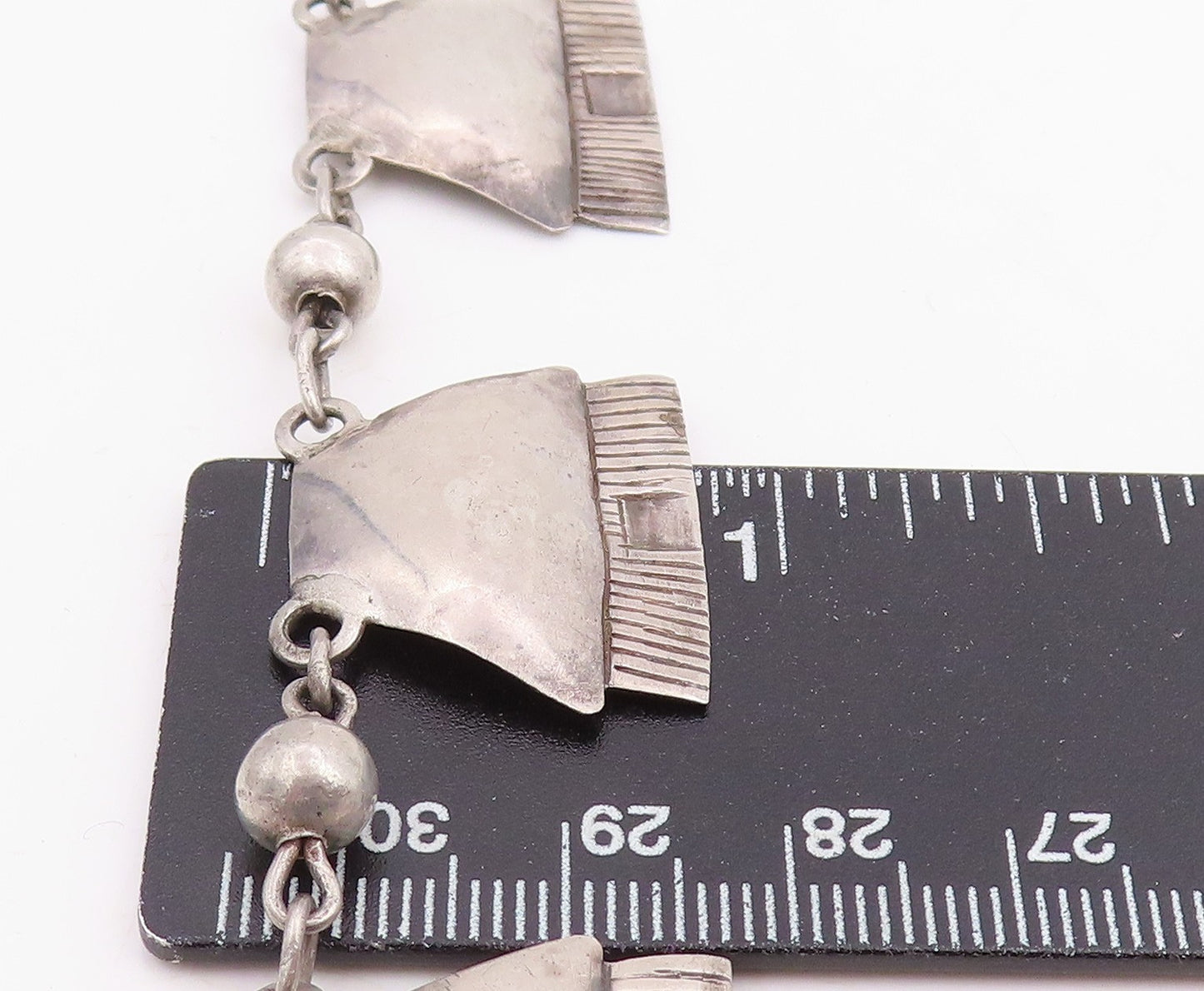 925 Sterling Silver Vintage Necklace Antique Etched Geometric Choker  NE4772